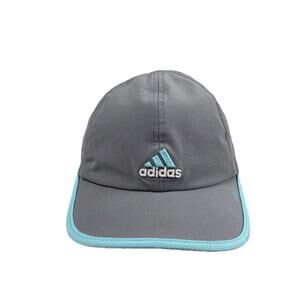Adidas adizero Performance Running Hat Cap Gray Aqua Teal Lightweight Adjustable